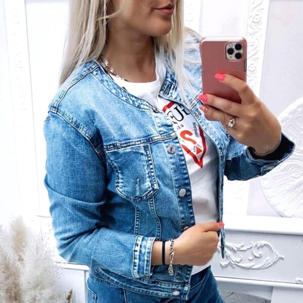 Riflová bunda bez límečku